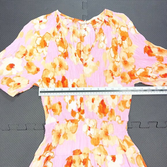 Easel Los Angeles Womens Medium Floral Print Short-Sleeve Dress Pink & Orange Li - Picture 4 of 6